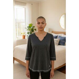 Cuddle Duds Womens Medium Charcoal Gray Quarter Sleeve Split Neck Pajama Top